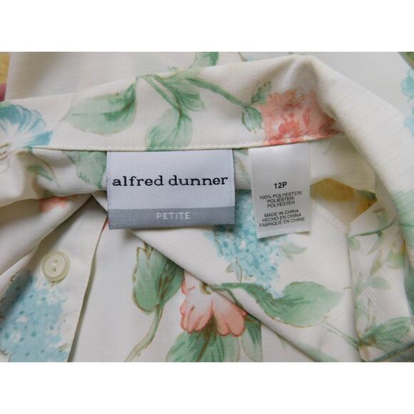 Alfred Dunner Shirt Petite 12P White Yellow Green Flowers Short Sleeve - Picture 5 of 6